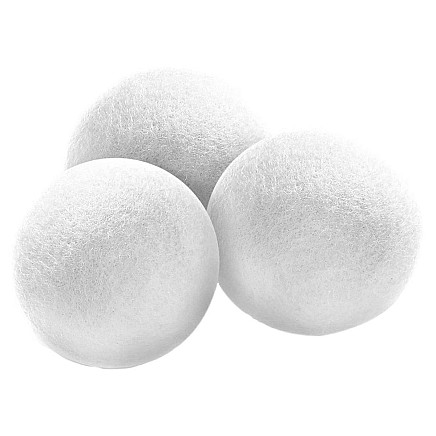 3 Wool Balls Set for Tumble Dryers: speeds up drying, prevents pilling and makes laundry softer - White, 7cm Diameter