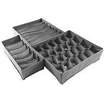 3-Piece Portable Drawer Organiser: Ties, Socks, Belts, Underwear Storage - Airtight, Foldable and Easy to Clean - Grey