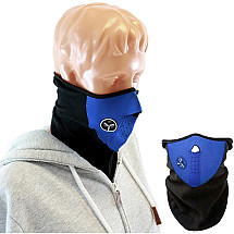 Neoprēna termoaktīvā sejas maska - aizsardzība sejai un kaklam ziemas sports aktivitātēs, ideāla slēpošanai, snovbordam, motobraukšanai, skriešanai un riteņbraukšanai, melns-zils