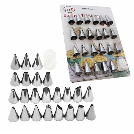 High quality stainless steel cake decorating set with 23 tips and adapter - Ideal for designing pies, cakes and pastries