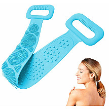 Silicone Double Sided Body Wash and Back Massager with Massage Pads, Sterilisable and Dishwasher Safe, Blue, 71 cm Long