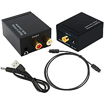 Compact Toslink/Coaxial Digital Audio to Analog Converter with Stereo RCA CINCH L+R & Mini Jack 3.5mm, Plug & Play Technology, 1m Optical Cable Included