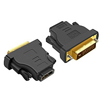 High quality HDMI to DVI adapter with gold-plated plugs - ideal for video and audio signal transfer, dimensions 4.5x4x1.5cm, black/gold