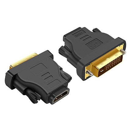 High quality HDMI to DVI adapter with gold-plated plugs - ideal for video and audio signal transfer, dimensions 4.5x4x1.5cm, black/gold