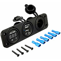 12V Cigarette Lighter Socket with 5V USB Ports and Built-in Voltmeter: Car, Motorcycle and Quad Bike Power Supply Solution