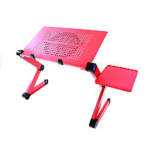 Aluminium adjustable laptop desk with USB cooling, ergonomic use and optional mouse shelf - stylish and durable design, ideal for home use