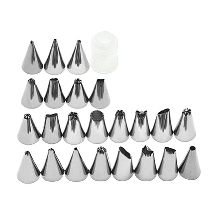 High quality stainless steel cake decorating set with 23 tips and adapter - Ideal for designing pies, cakes and pastries