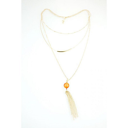 LONG TRIPLE NECKLACE WITH ORANGE BEAD