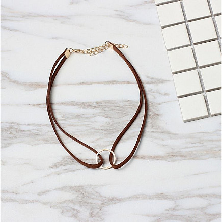 BROWN GOLD RING STRAP CHOKER NECKLACE