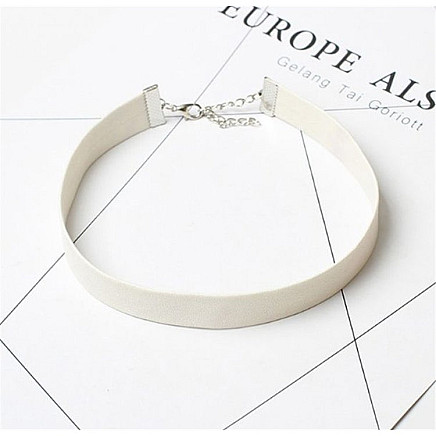 LEATHER CHOKER NECKLACE - WHITE N480B