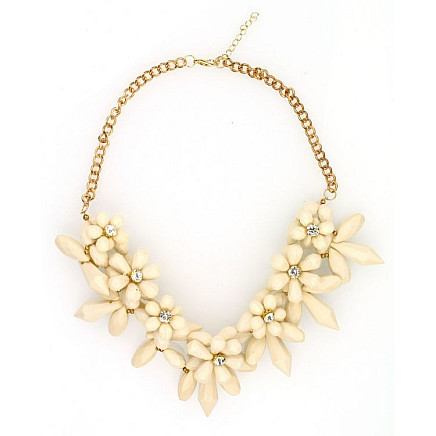 Flower necklace with crystals inside, cream N214k