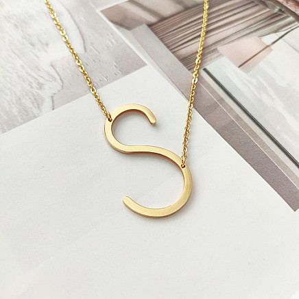 Necklace made of surgical steel, letter S, gold-plated NST995S