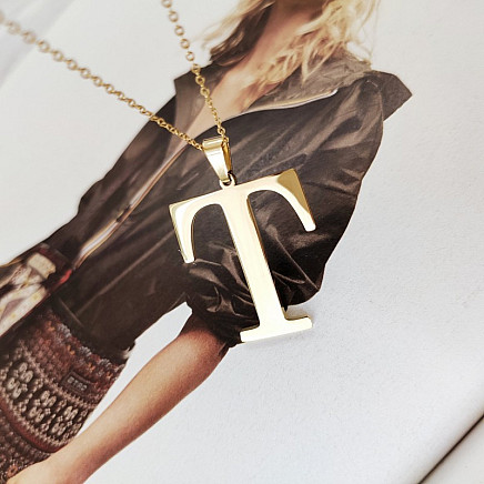 Necklace made of surgical steel, gold-plated letter NST100T