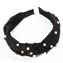 Turban headband made of thick black material with pearls O227CZ