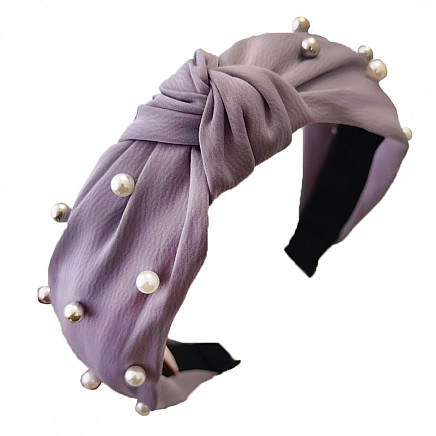 Turban headband made of thick material, pearls, purple O227FIO