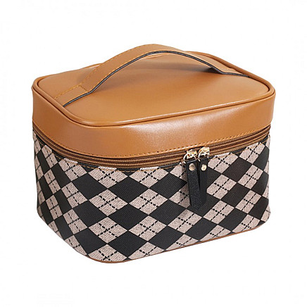 Extendable brown houndstooth cosmetic bag KS53