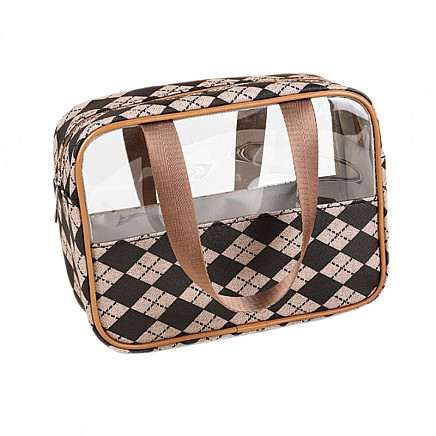 Extendable brown houndstooth cosmetic bag KS54