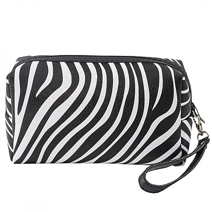 Foldable cosmetic bag, black, zebra pattern, KS49