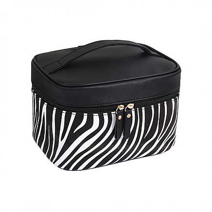 Foldable cosmetic bag, black, zebra pattern, KS48