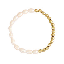 Gold-plated surgical steel bracelet with 14k gold pearl BST1431