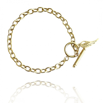 Surgical steel wrist bracelet, gold-plated with 14k BST1440 gold