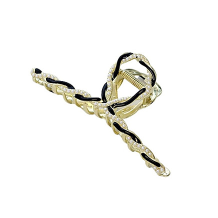 XL gold metal buckle hairpin with black and pearls 11cm SP233