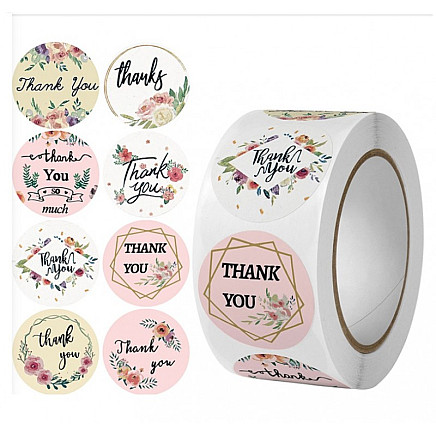 500pcs Thank You Stickers on Tape Diameter 25mm Decorative Stickers Self-adhesive Labels NNK12