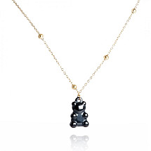 Teddy bear necklace, stainless steel, 14k gold-plated NST2064