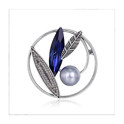 CRYSTAL oval decorative brooch navy BZ86