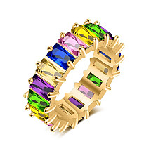 Gold-plated ring with zircons, color, surgical steel, gold-plated PST579KOL, Ring size: US7 EU14