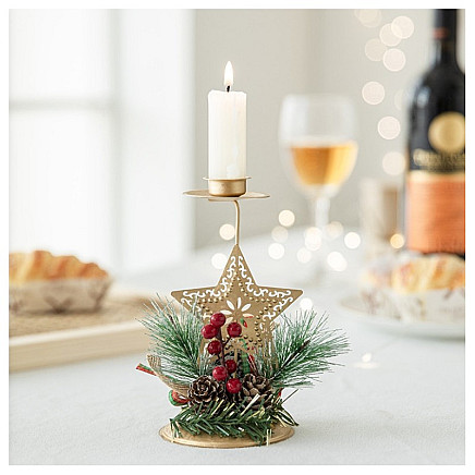 Christmas gold decorative candle holder for table Glamor 15 cm KSN122