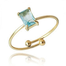 14k gold-plated stainless steel ring with blue zircon PST918