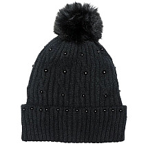 Knitted winter hat with pompom and pearls, black CZ35WZ4