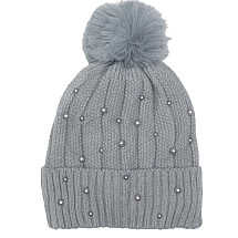 Knitted winter hat with pompom and pearls, gray CZ36WZ2