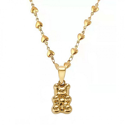 Teddy bear necklace, 14k gold-plated stainless steel NST1592Z