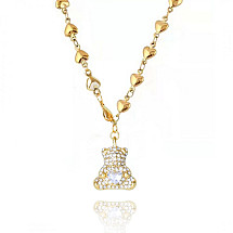 Teddy bear necklace, stainless steel, 14k gold-plated NST1626