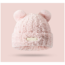 Plush winter hat with teddy bear ears, with a patch, pink CZ32WZ4