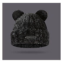 Plush winter hat with teddy bear ears, with a patch, black CZ32WZ5