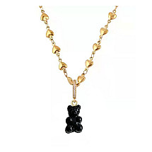 Teddy bear necklace, stainless steel, 14k gold-plated NST1592