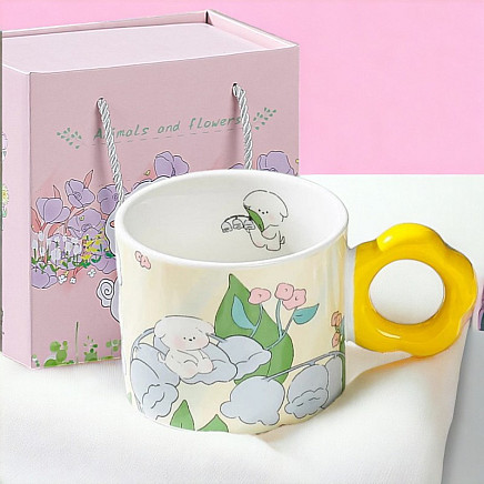 Floral Mug with a spoon 280 ml + Gift Box KB01ZO