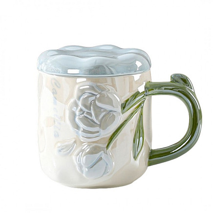 Pearl Mug with Lid 450 ml Roses + Gift Box KB02N