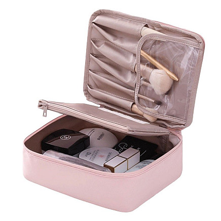 Elegant extendable cosmetic bag with case, powder pink KS87