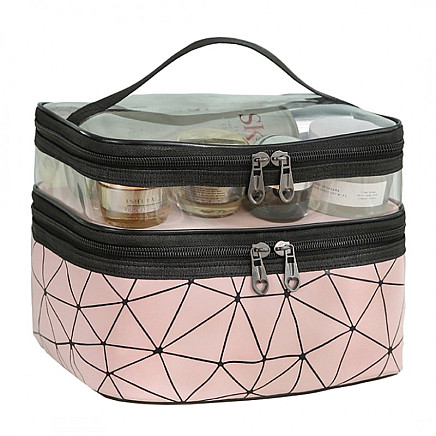 Geometric extendable cosmetic bag pink 23x15.5x9cm KS35WZ2