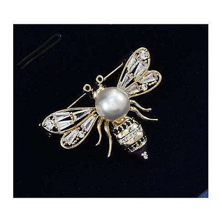 Decorative brooch Crystal Bee with Pearl BZ138