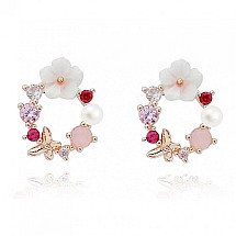 Delicate flower wreath earrings with crystals 1.2x1.4cm K1541