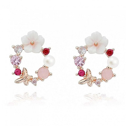 Delicate flower wreath earrings with crystals 1.2x1.4cm K1541