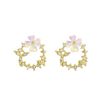 Stud earrings with cubic zirconia flower K1672