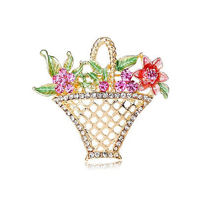 Decorative brooch Crystal Basket with Flowers BZ137