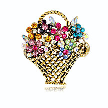 Decorative brooch Crystal Basket with Flowers BZ139KOL