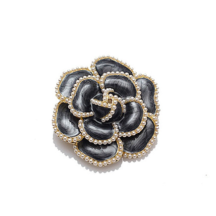 Decorative brooch Black Camellia Flower with Pearls BZ145